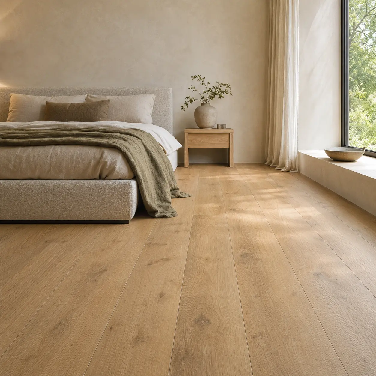 Interieur met warme honingkleurige vloer